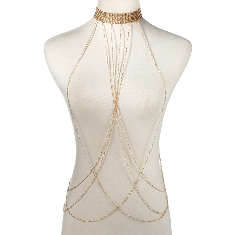 Body Jewelry Outfit - Gold Color Body Chain Women Rhinestone