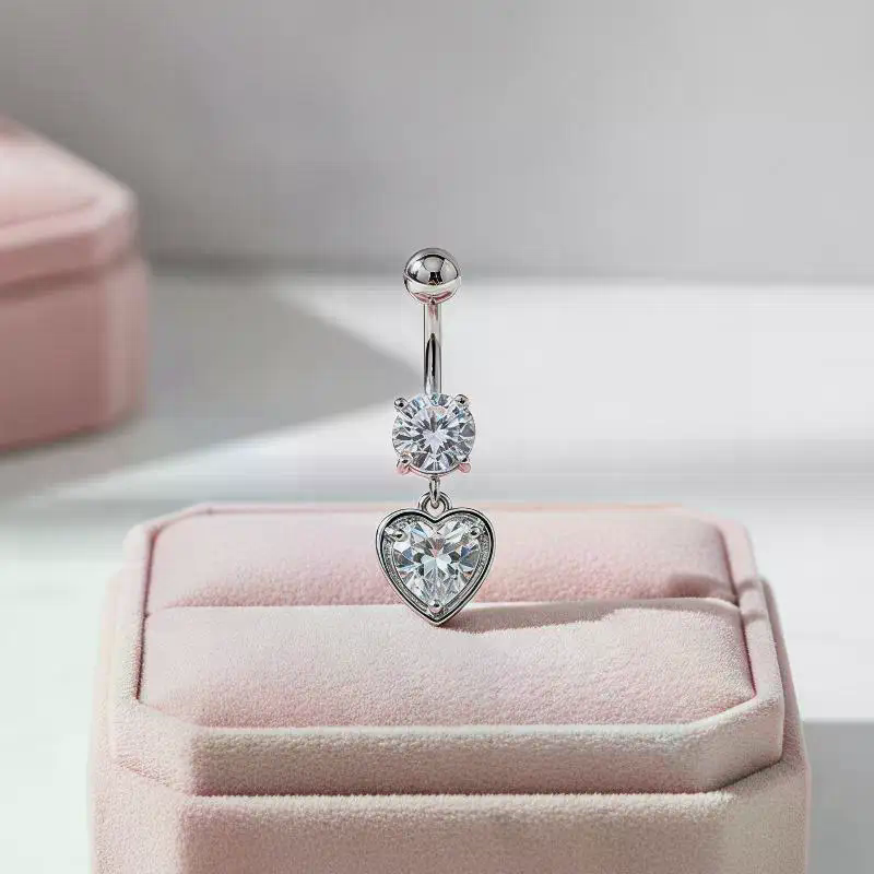 Heart Motif Curved Navel Ring  - Body Jewelry For Sensitive Skin review and price