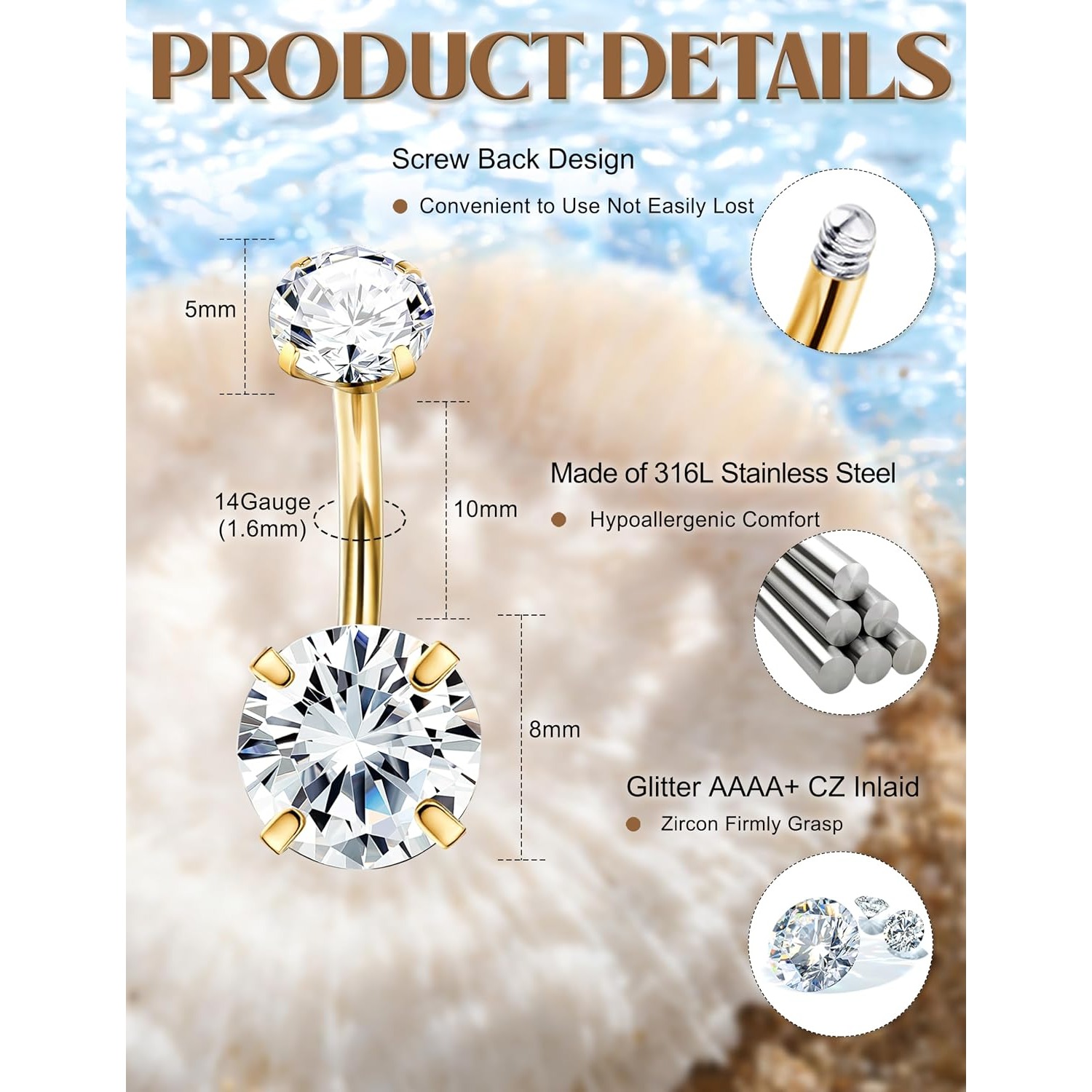 FASACCO 1pc 14G Belly Button R - Body Jewelry For Sensitive Skin review and price