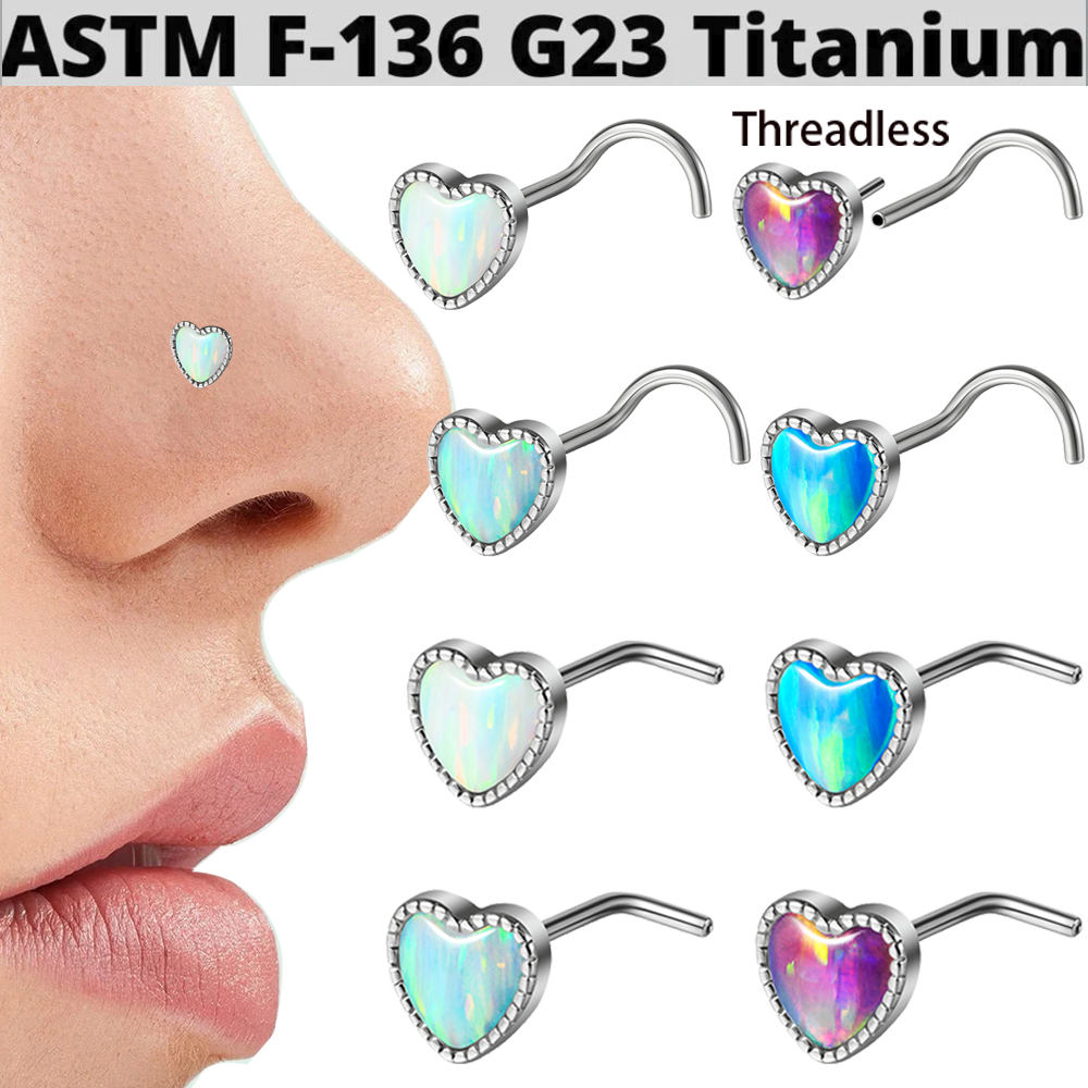 1PC Titanium Opal L Shape Nose - Body Jewelry Threadless review and price