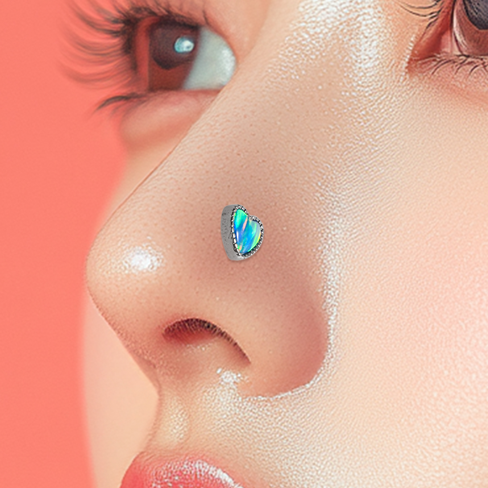 1PC Titanium Opal L Shape Nose - Body Jewelry Threadless review and price